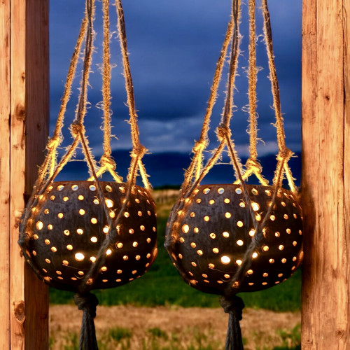 Lampion wiszący kokosowy ze świecą sojową zapachową KLW141